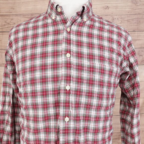 AMERICAN EAGLE PLAID CHAMBRAY RED BUTTON DOWN SHIRT MENS SIZE M MEDIUM - Picture 1 of 8